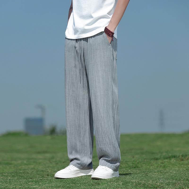 カジュアルパンツ メンズ 春夏 薄手 テンセル 麻混紡 ゆったり リラックス 大きいサイズ ストレートシルエット ドレープ感 接触冷感 通気性 イージーケア 普段使い