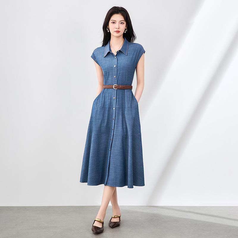 ロングワンピース 数量限定特価】ワンピース レディース 女性用 デニム ノースリーブ 襟