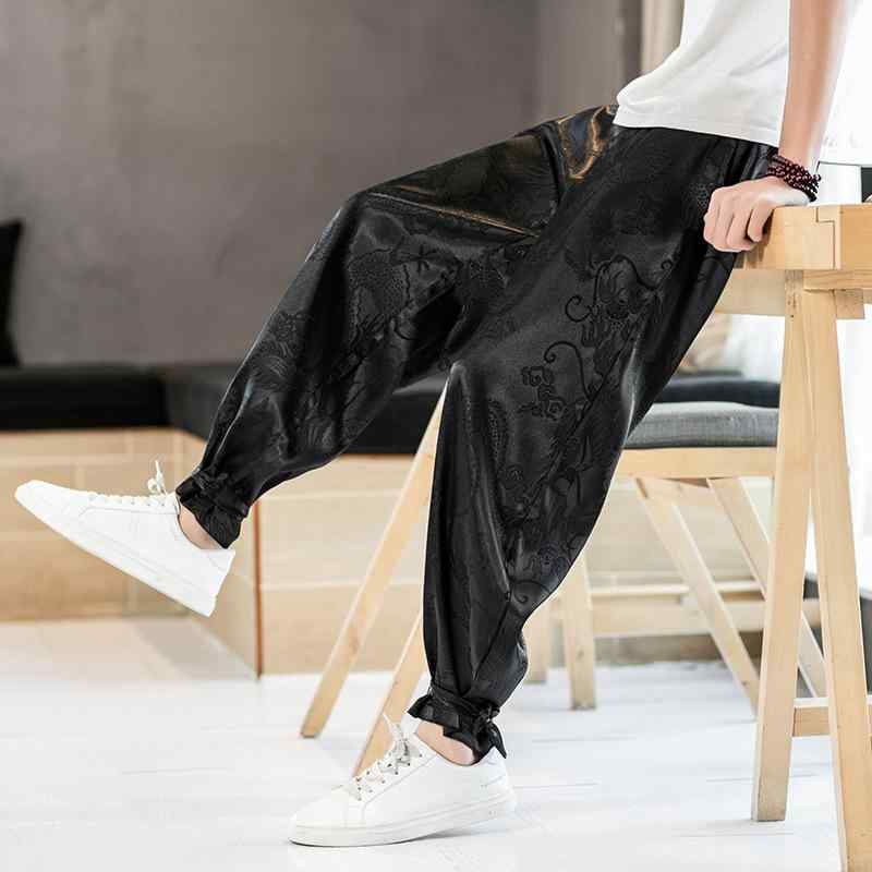 パンツ メンズ 中国風 龍柄 ゆったり ジョガーパンツ テーパード バルーン ビッグシルエット ルーズフィット ポリエステル 春夏 カジュアル ストリートファッション 白 黒