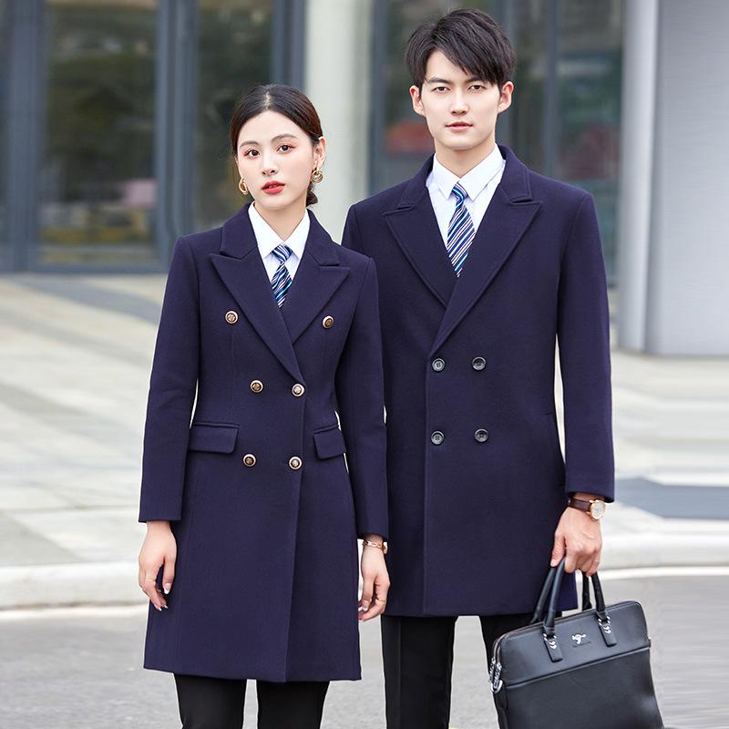 コート 男女兼用 秋冬 ダブルフェイス ウール ポリエステル ミドル丈 スリム テーラードカラー ビジネス オフィス 通勤 制服 事務服 接客 フォーマル 上品 アウター