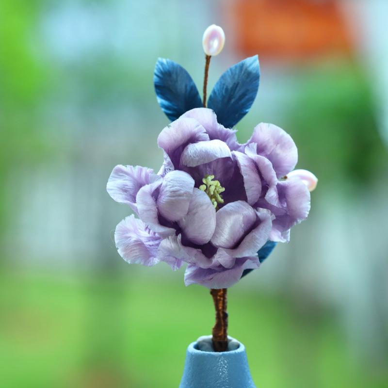 髪飾り 簪 かんざし 紫牡丹 シルクベルベット 手作り ハンドメイド レトロ アンティーク ソフト チャイナドレス 和装 パーティー お呼ばれ エスニック オリエンタル