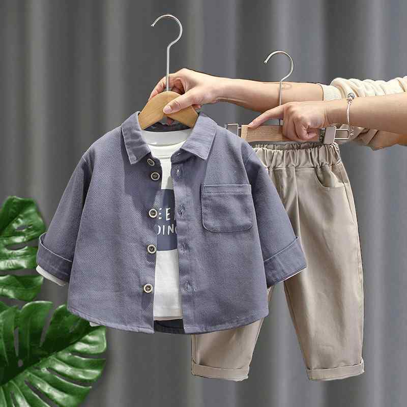 キッズ 男の子 ベビー 幼児 春秋 韓国風 おしゃれ トレンド カジュアル スリーピース 長袖トップス 長ズボン カーディガン 綿混素材 柔らかい 普段着 お出かけ