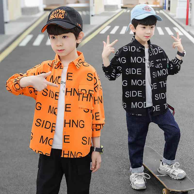 シャツ キッズ 男の子 ジュニア 春秋 長袖 韓国風 かっこいい おしゃれ コットン 柔らかい 襟付き ロゴ入り トップス 通学 普段使い
