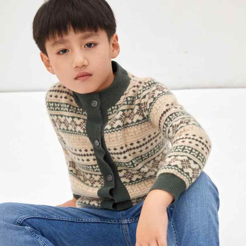 カーディガン 男女兼用 キッズ ジュニア カシミヤ ニット セーター 厚手 暖かい 長袖 柔らかい 肌触り良い 丸首 秋冬 アウター ブリティッシュ 通園 通学 普段使い 羽織り｜あじゅり