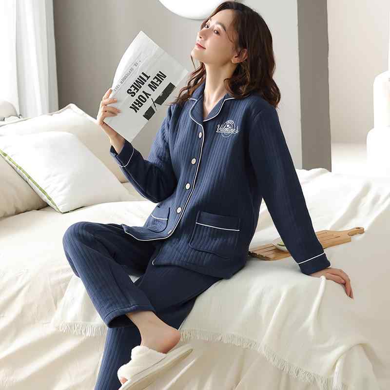 パジャマ レディース 中高年 ママ 秋冬春 長袖 エアコットン 綿素材 厚手 中綿キルティング 保温 あったか 大きいサイズ ゆったり 部屋着 ルームウェア 快適