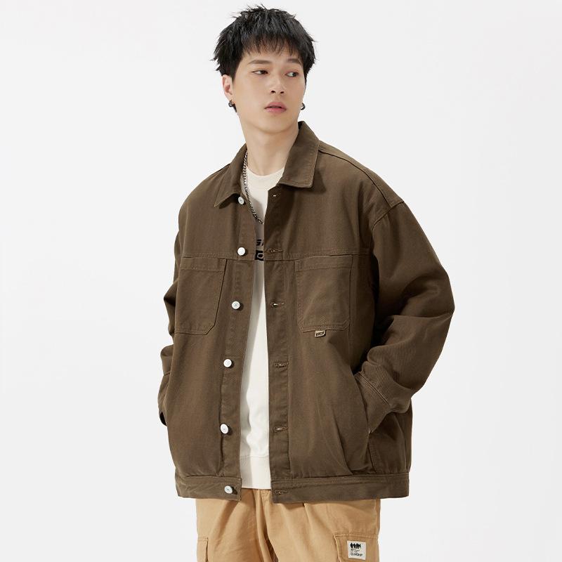 ジャケット ユニセックス 秋冬 ウォッシュ加工 スタンドカラー 中綿入り 厚手 ルーズフィット パッチデザイン 立体ポケット コットン混 カジュアルアウター