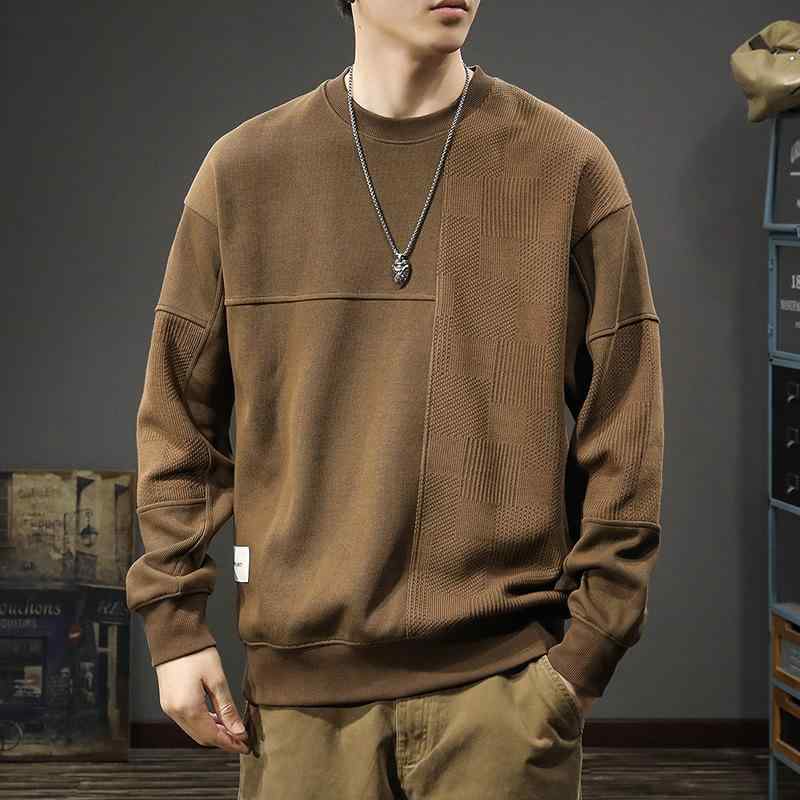 スウェット メンズ トレーナー 男性用 秋冬 ストリートファッション レトロ 切り替え ゆったり ルーズフィット ビッグシルエット ヘビーウェイト 厚手 クルーネック 丸首 長袖 綿 カジュアル スポーツ 普段使い