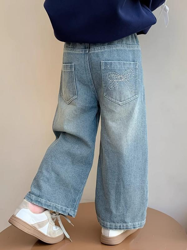 デニムパンツ 女の子 キッズ 子供 春秋 おしゃれ カジュアル 普段使い ワイド ストレート かわいい トレンド感 綿 デニム ブルー ミッドウエスト 韓国風 柔らか素材