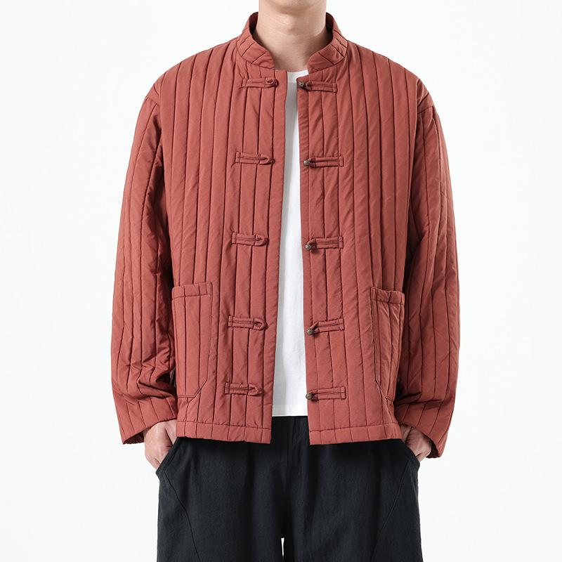 ジャケット メンズ 男性用 新中式 中国風 唐装風 漢服風 ビッグシルエット ゆったり ストライプ柄 カジュアル 綿混 秋冬
