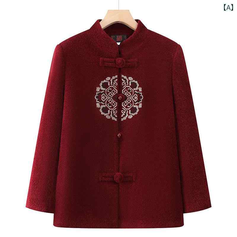 ジャケット レディース 婦人服 シニア向け 秋冬 アウター 厚手 防寒 ポリエステル素材 通勤 お出かけ 普段使い カジュアル レッド系 パープル系