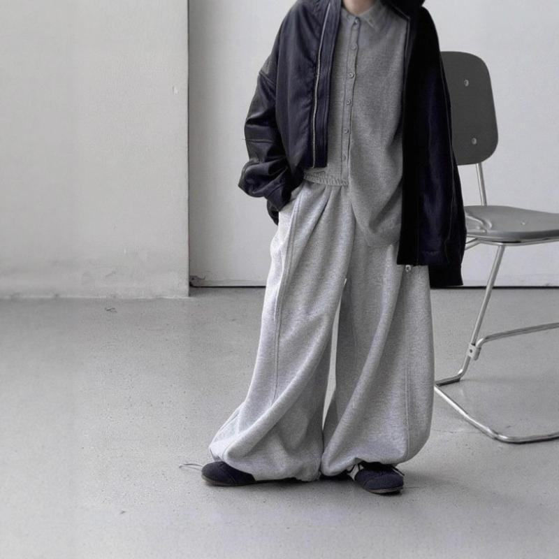 キッズ 男の子 スウェットパンツ トレーナーパンツ ロング丈 長ズボン スポーツウェア 韓国風 バルーンシルエット ミドルウエスト 綿 コットン ライトグレー かっこいい デザイン性 普段着 着回し 秋冬