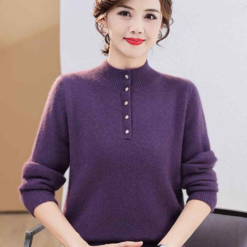 セーター ミセス 女性 100% カシミヤ トップス 厚手 保温 ゆったり 大きいサイズ インナー 重ね着 プルオーバー ハイネック 上品 通勤 秋冬
