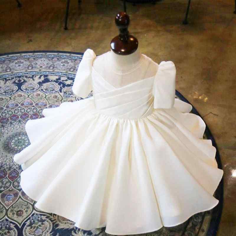ドレス 女の子 ベビー キッズ プリンセスライン ワンピース 結婚式 発表会 フォーマルドレス 1歳 2歳 3歳 誕生日 フラワーガール サテン 光沢感 上品 欧米風 かわいい 蝶結び 白 ピンク 赤 黄色 ポリエステル 綿混紡