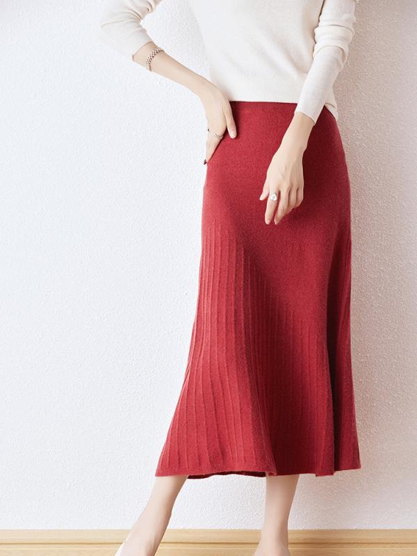 スカート レディース 秋冬 ハイウエスト ウール ニット カシミヤ Aライン フレア ロング丈 ゆったり リラックスフィット 着痩せ 体型カバー ストレッチ