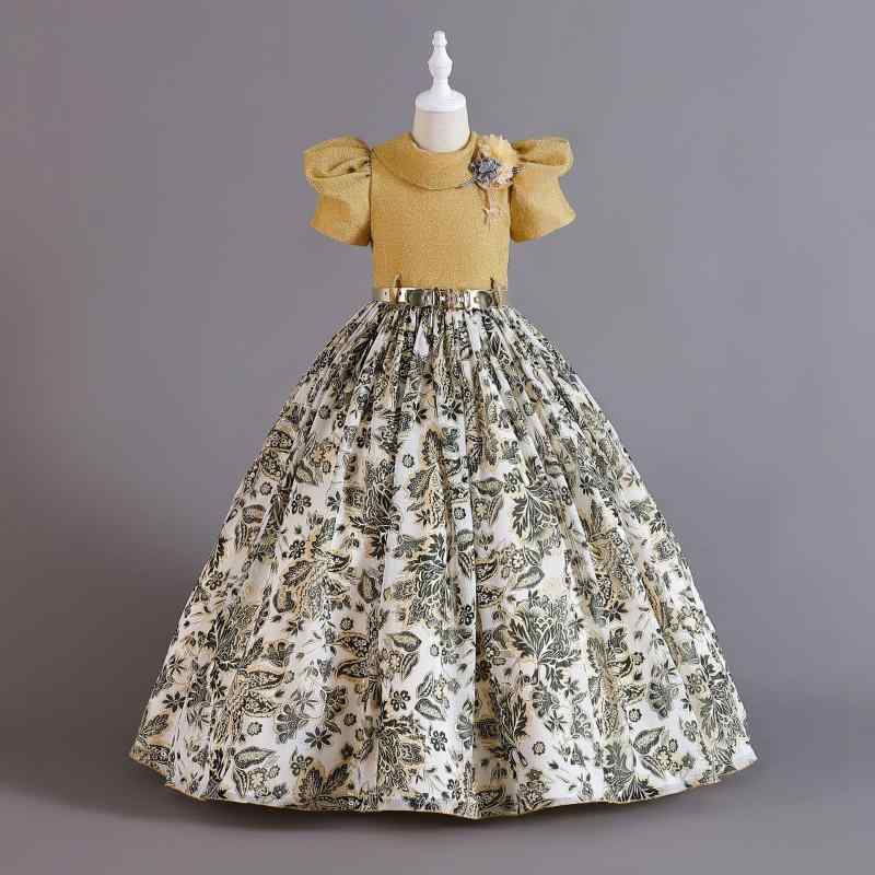 ドレス 女の子 キッズ ワンピース プリンセス フォーマル レトロ花柄 シフォン ウエストリボン 上品 かわいい 発表会 結婚式 パーティー お呼ばれ 七五三 ポリエステル 綿