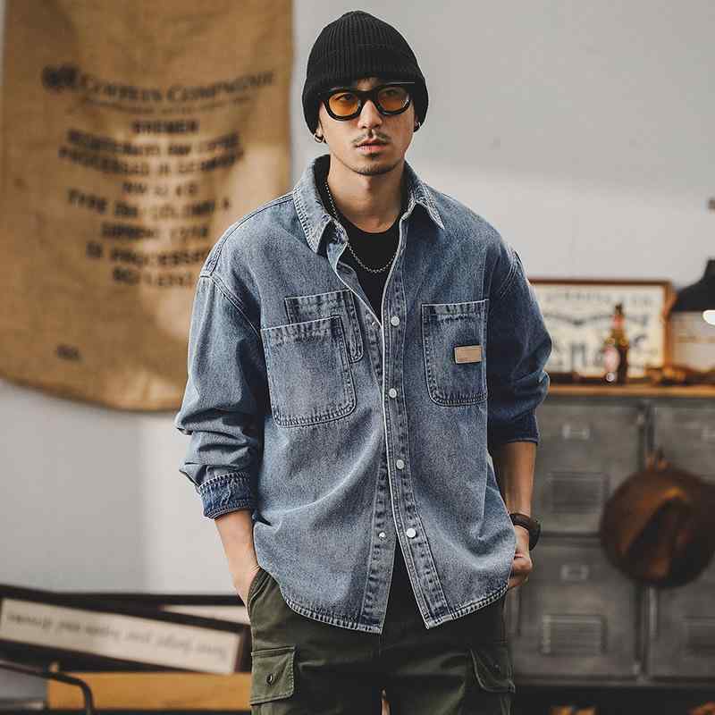 ジャケット メンズ 男性用 アメリカン デニム ワークジャケット 長袖 ルーズシルエット ジップアップ 襟付き 薄手 通気性 ストリート カジュアル 定番 春秋 ブルー 5,125円