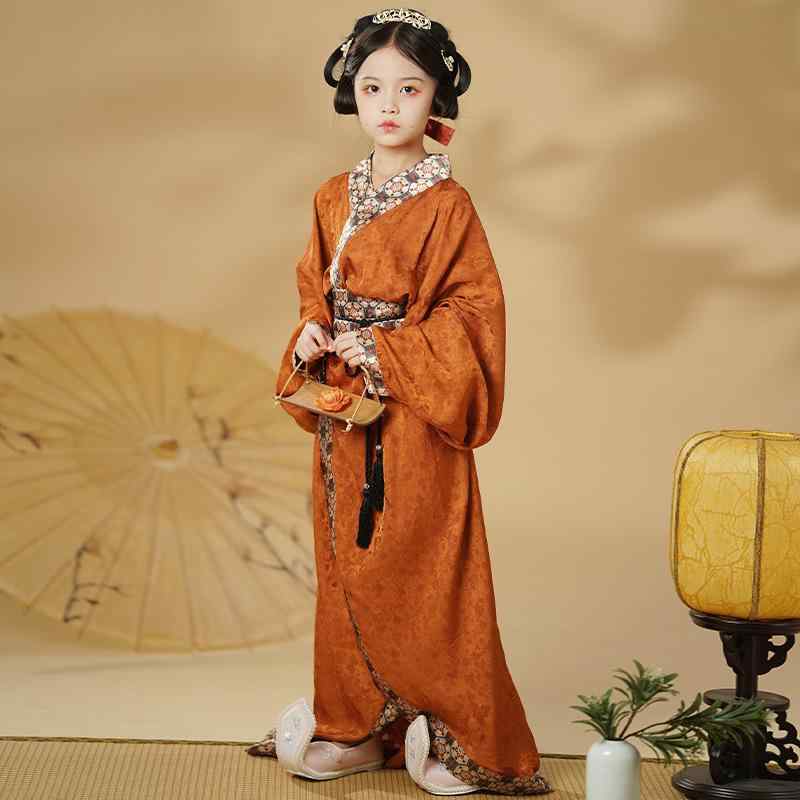 古装 キッズ 女の子 漢服 唐装 春秋 中国風 ロング丈 無地 発表会 舞台衣装 イベント コスプレ 戦国袍 直裾 交領 復元スタイル プリンセス 柔らかい肌触り 裏地付き