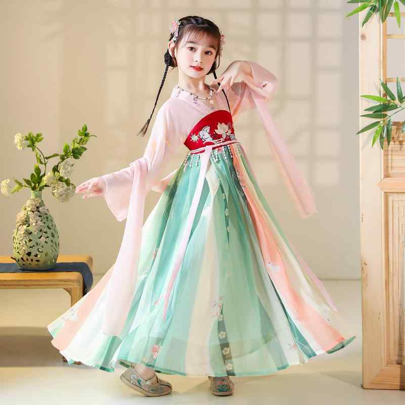 ドレス 女の子 子供 キッズ 中国風 古典レトロ 刺・墸 シフォン プリンセス かわいい ピンク 春秋 発表会 イベント