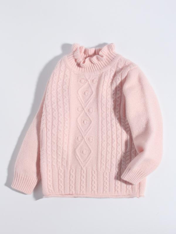 ニット キッズ 子供服 カシミヤ100% プルオーバー ゆったり フリルネック 長袖 厚手 暖かい 保温性 上質 カジュアル 通園通学 秋冬 グリーン ライトピンク｜あじゅり