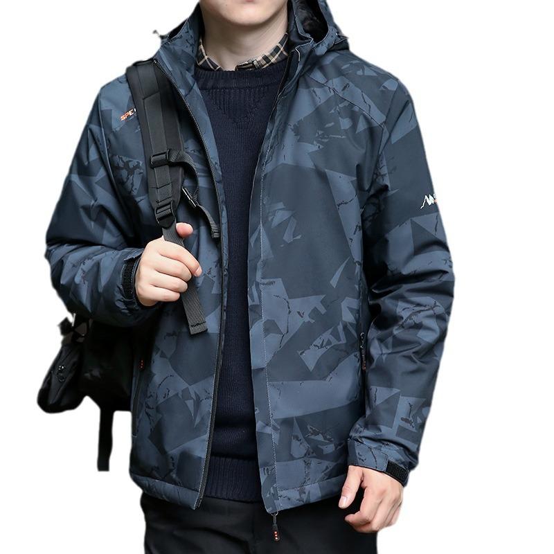 マウンテンパーカー メンズ 男性用 秋冬 裏起毛 厚手 アウトドア 登山 レジャー 迷彩 ジャケット フード着脱可能 防水 防風 多ポケット 多機能アウター 4,363円