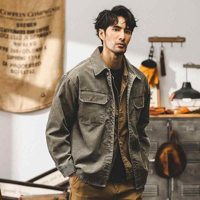 シャツ メンズ 長袖 コーデュロイ ヘビーウェイト アメカジ アメリカン ワークジャケット レトロ ヴィンテージ 古着風 ゆったり ビッグシルエット カジュアル 形態安定 ノーアイロン コーマ綿 無地 秋