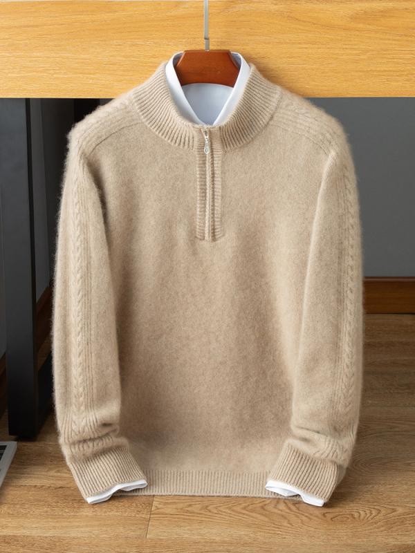 カシミヤセーター メンズ 男性用 秋冬 モックネック ハーフジップ 厚手 ジャガード織り ゆったり ビジネス カジュアル 普段使い プルオーバー ニットトップス 大きいサイズ 保温 防寒｜あじゅり