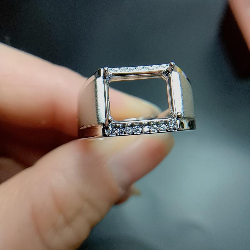 指輪 メンズ S925 シルバー 18Kホワイトゴールドメッキ マット加工 高級感 フリーサイズ 空枠 面取り 長方形 8x10mm 普段使い|あじゅり
