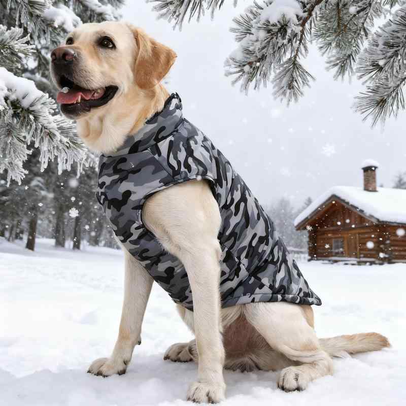 ペット服 大型犬用 秋冬用 厚手 ベスト ジレ 迷彩柄 防水 防寒 保温 あったか 犬服 ボーダーコリー ゴールデンレトリバー 散歩 アウトドア 多色展開 ポリエステル