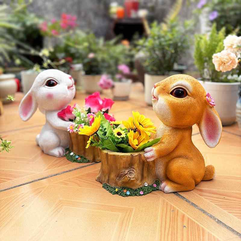 植木鉢 かわいい ウサギ 動物モチーフ 多肉植物 寄せ植え用 プランター 樹脂製 癒し系 ガーデニング デスク オフィス 庭 屋外 玄関 装飾 オブジェ