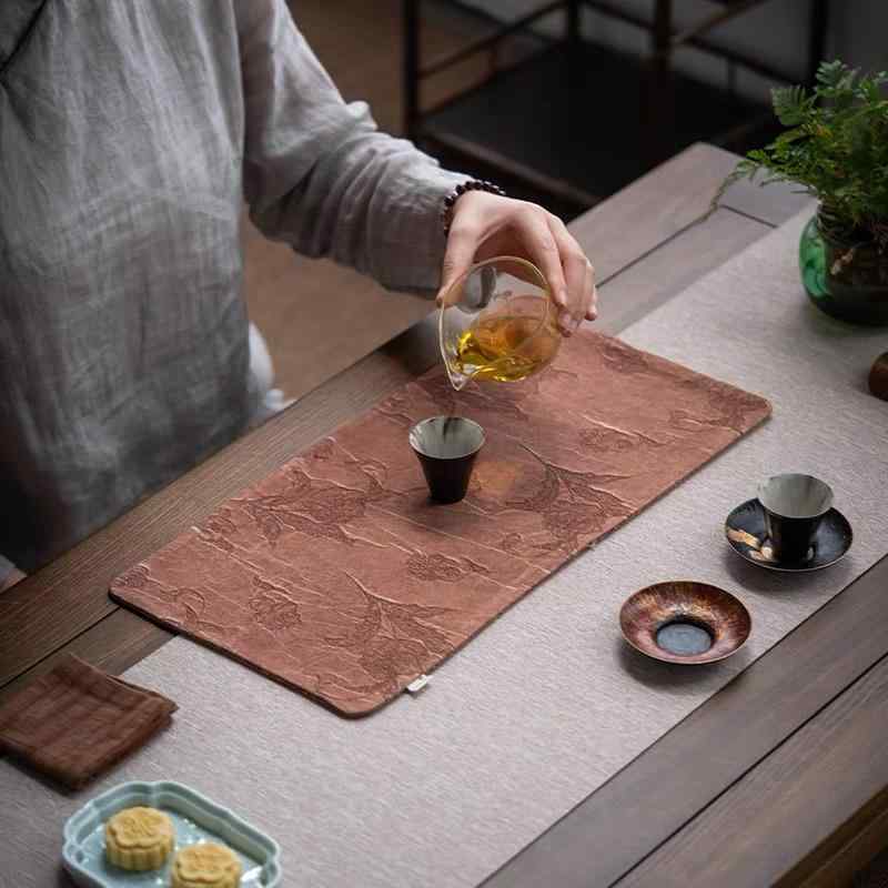 茶席 ジャカード織り ファブリック 中国風 禅スタイル 乾泡マット 敷物 テーブルランナー 茶道道具 ティーマット 茶卓布 エスニック アジアンテイスト グレー ブラウン ベージュ グリーン