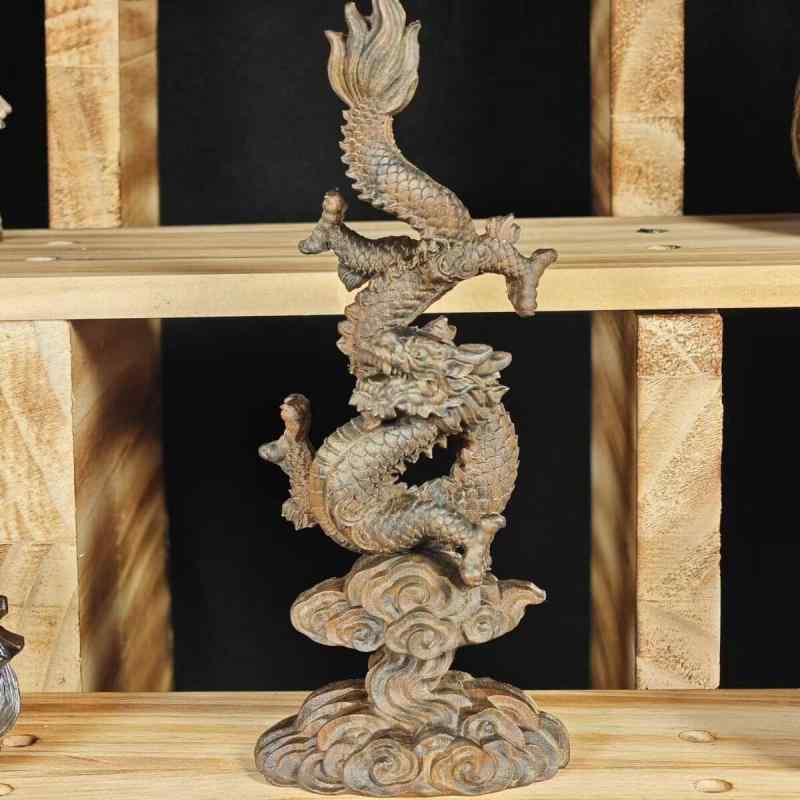 置物 インドネシア 沈香木 無垢材 木彫り 巻き龍 昇り龍 瑞獣 干支 辰 精巧彫刻 新中式 モダンアジアン リビング 卓上 デスクトップ インテリア 飾り オブジェ 縁起物