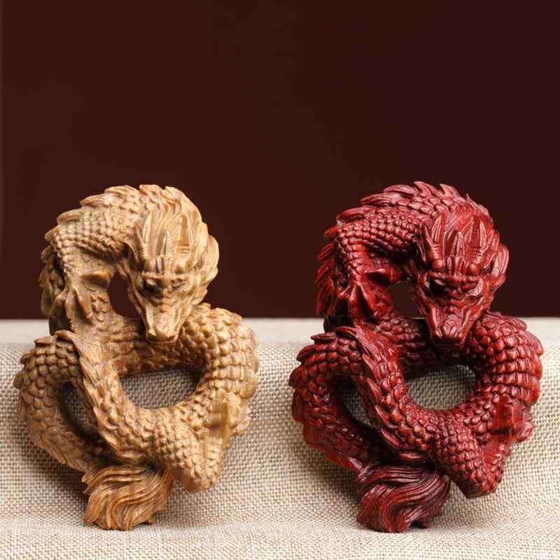 木彫り 崖柏木 無垢材 飛天神龍 瑞獣 透かし彫り 伝統工芸品 置物 オブジェ 卓上飾り モダンチャイニーズ 縁起物 開運アイテム