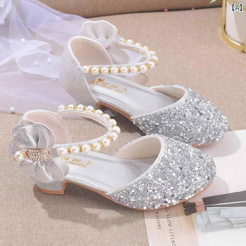 パンプス キッズ 女の子 ハイヒール プリンセス フォーマルシューズ ドレスシューズ パール クリスタル グリッター素材 発表会 ステージ 結婚式 パーティー 七五三 マジックテープ シルバー ピンク ゴールド