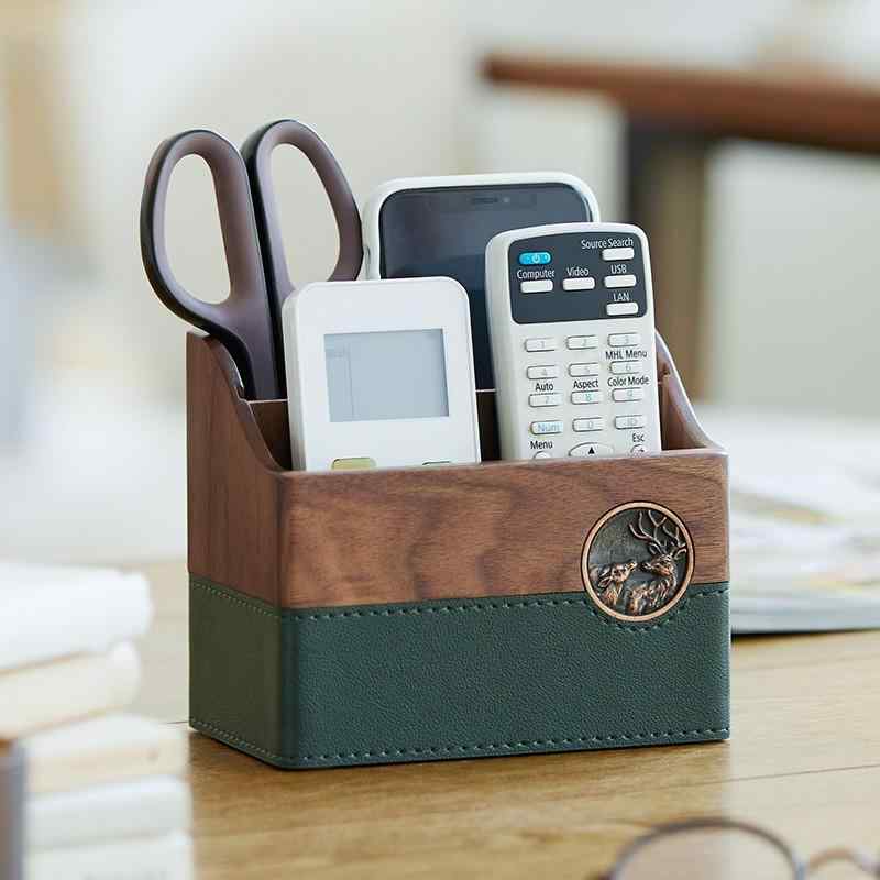 収納ボックス 無垢材 リモコンスタンド 小物入れ 仕切り付き リビング デスク 整理ケース 文具 スマホスタンド ウォールナット材 モダン シンプル