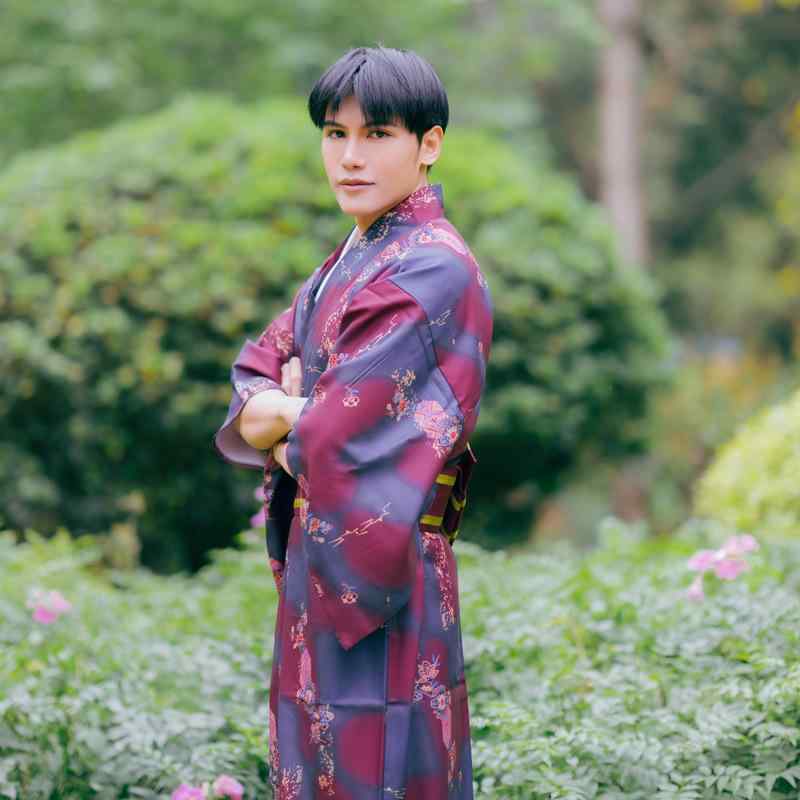 着物 メンズ 和装 伝統 武士 紳士 フォーマル 正装 ポリエステル シワになりにくい 形態安定 イージーケア レトロ クラシック ワインレッド パープル あずき色