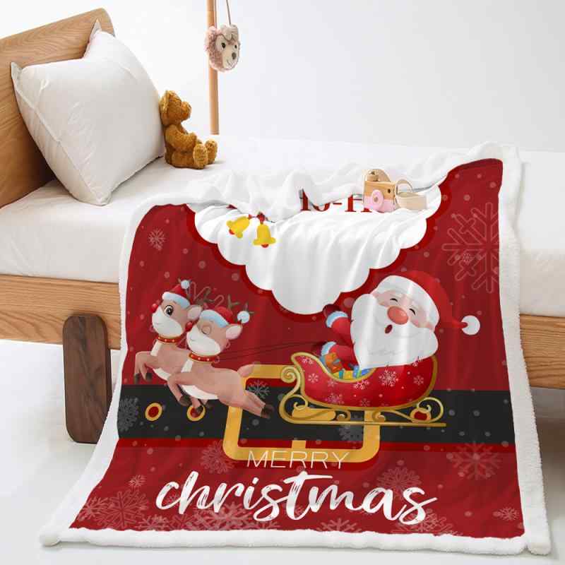 ブランケット クリスマス イラスト ボア 厚手 あったか 3D デジタルプリント クリスタルベルベット フランネル ポリエステル キャラクター 毛布 普段使い 部屋着 オールシーズン