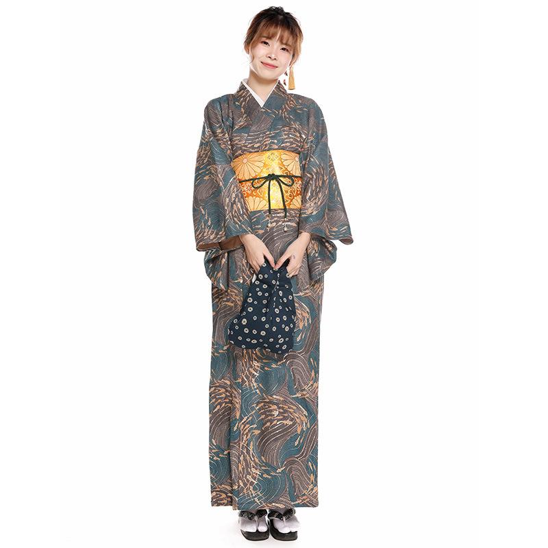 着物 レディース 秋冬 厚手 箔押し 小紋柄 改良着物 シワになりにくい ノーアイロン 和服 和装 化繊混紡 カーキ