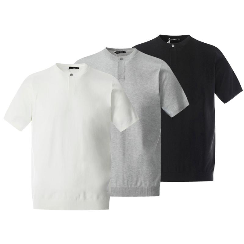 Tシャツ メンズ 男性用 無地 シンプル カジュアル ストリート系 半袖 ヘンリーネック ニット プルオーバー レーヨン 綿混 夏 通気性 接触冷感 普段使い ジャストフィット ホワイト グレー ブラック