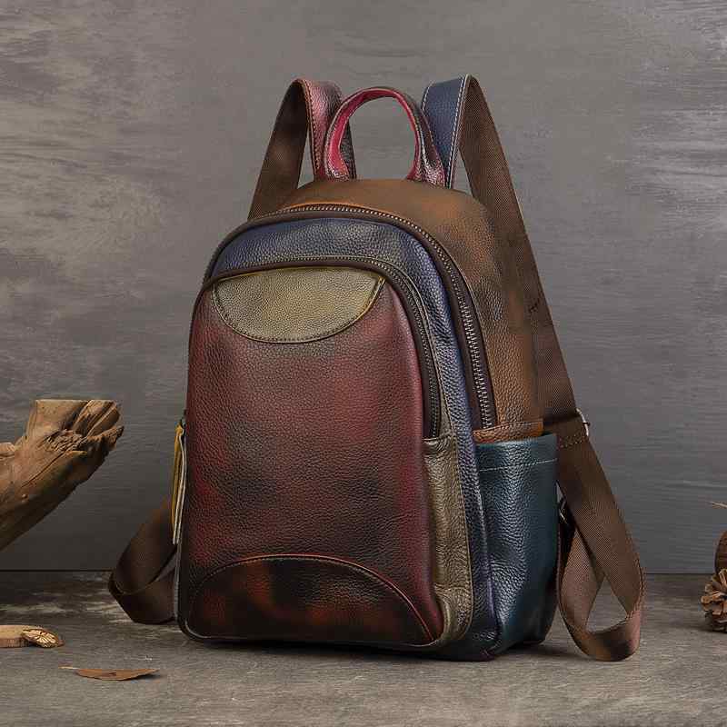 リュックサック メンズ レディース 本革 牛革 ソフトレザー オリジナル ハンドメイド 擦り加工 ビンテージ調 切り替え バイカラー ステッチ 大容量 軽量 14インチPC対応 カジュアル 旅行 登山 アウトドア 普段使い