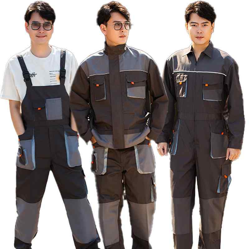 連体作業服 メンズ 長袖 防塵 反射材付き つなぎ オールインワン ワークウェア 作業着 電工 自動車整備 工場 現場作業 混紡素材 動きやすい 防汚 春秋 灰色 多ポケット