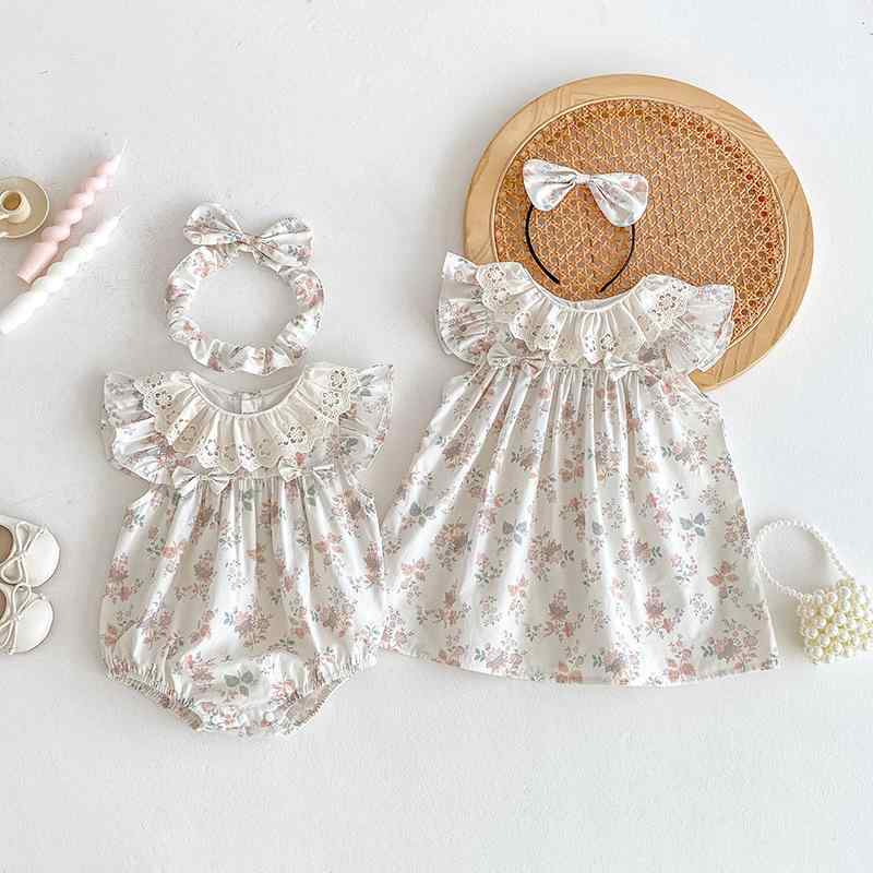ロンパース カバーオール ワンピース ベビー服 女の子 赤ちゃん 半袖 コットン100% 薄手 小花柄 夏 普段使い 姉妹お揃い 韓国風 かわいい おしゃれ カジュアル 通気性 肌に優しい 乳幼児服