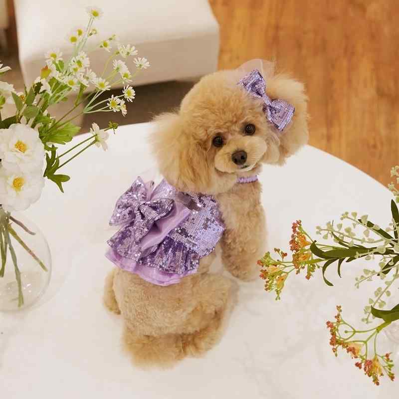 ペット服 女の子 犬 猫 テディ プリンセス ドッグウェア キャットウェア 結婚式 ウェディング パーティー スパンコール キャミワンピース ドレス ヘッドドレス 髪飾り ポリエステル おしゃれ かわいい