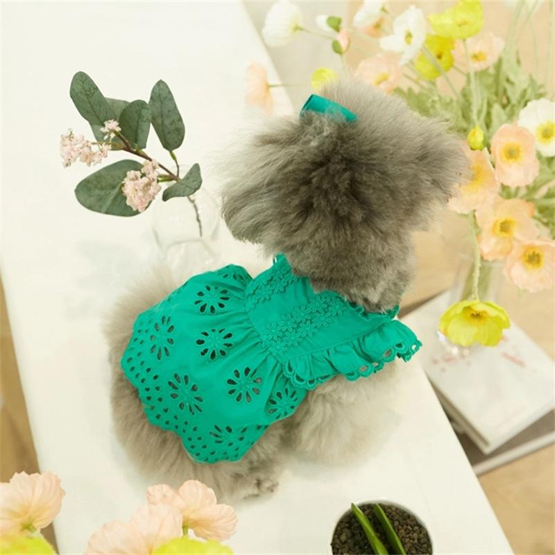 ペット服 女の子用 春夏 レース フリル袖 プリンセス ワンピース ドレス トイプードル ビションフリーゼ 小型犬 猫 薄手 軽量 綿混 コットンブレンド かわいい おしゃれ お散歩 普段着