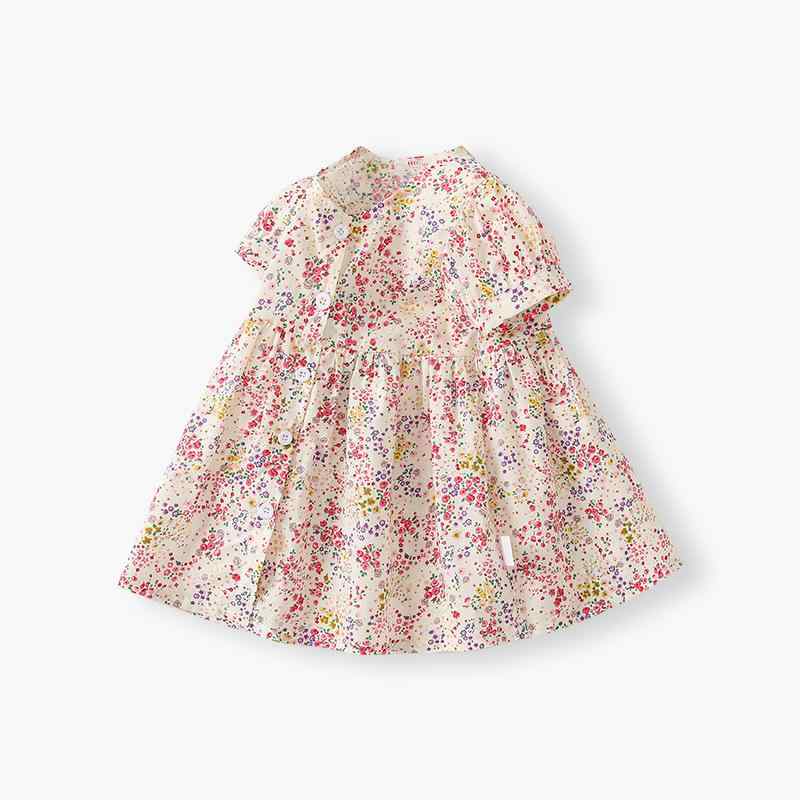 ワンピース キッズ 女の子 ベビー 小花柄 プリンセスドレス 姫系 カントリー風 半袖 綿100% 柔らか素材 Aライン 夏 カジュアル お出かけ 子供服