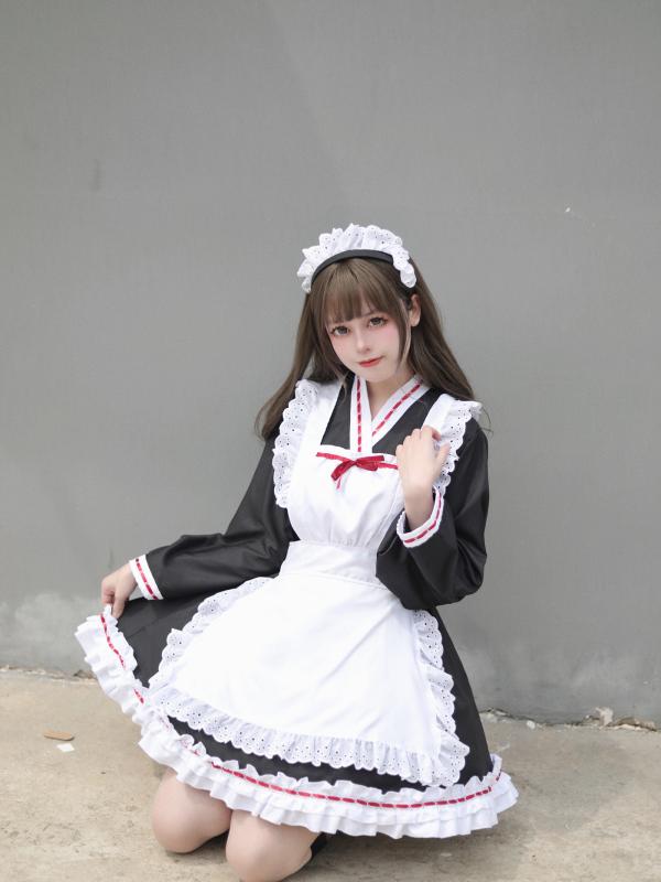 メイド服 レディース 女性用 日系 萌え ロリータ 和風 コスプレ コスチューム 衣装 仮装 ライブ配信 宅ダンス イベント パーティー 文化祭 大きいサイズ ビッグサイズ ゆったり ポリエステル 春夏