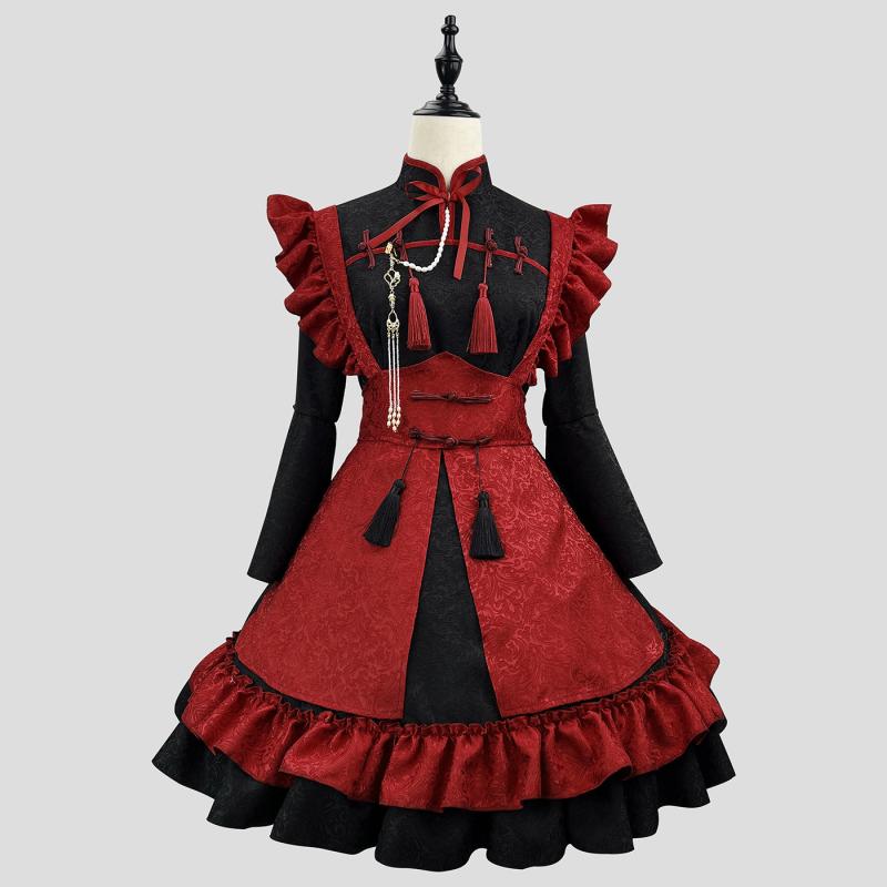 コスプレ衣装 レディース オリジナルデザイン 中華風 ロリータドレス メイド服 浮き彫りジャカード 立体柄 レトロ クラシカル ポリエステル 大きいサイズ イベント ハロウィン