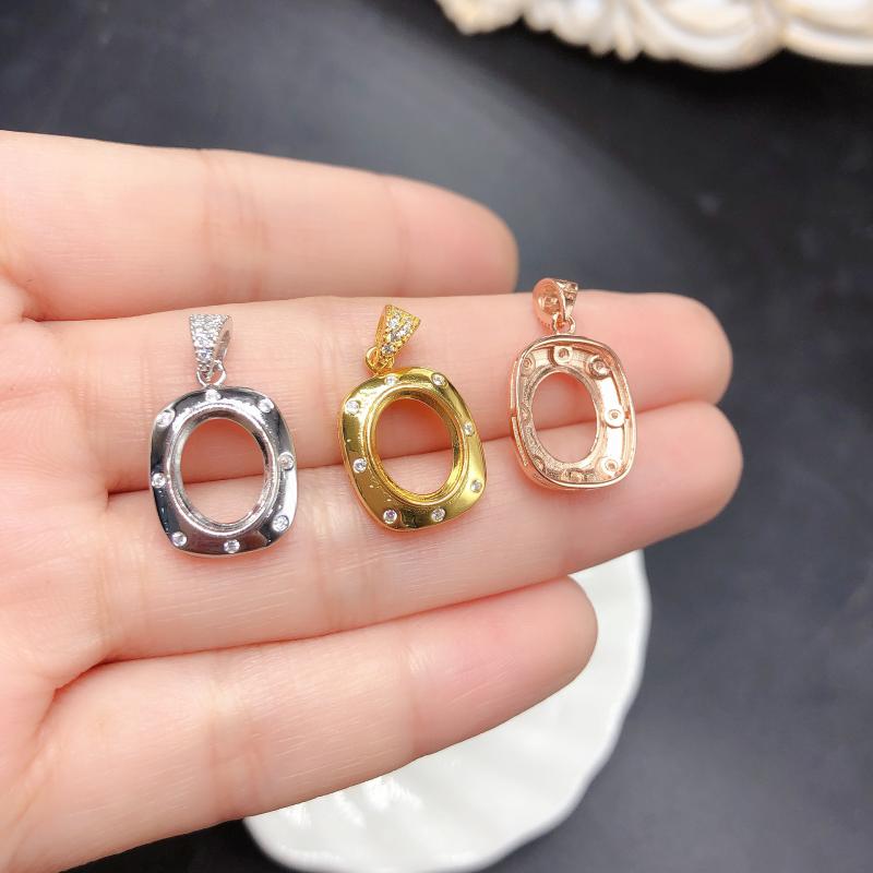ネックレス S925シルバー 8×10mm 楕円 オーバル 空枠ペンダント ベゼルセッティング 覆輪留め プラチナカラー ローズゴールド イエローゴールド コーティング シンプル 華奢 上品 普段使い オフィス