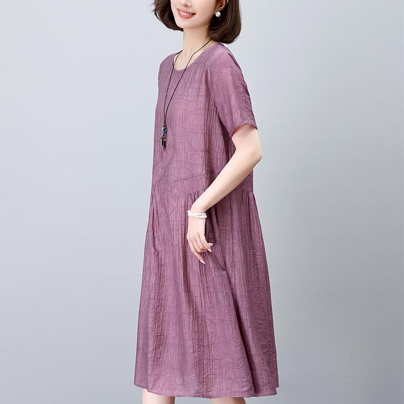 ワンピース レディース 女性用 半袖 ショートスリーブ ラウンドネック Aラインシルエット ミディ丈 ミセス ママ 上品 エレガント 高級感 スタイリッシュ 花柄 レース ビスコースレーヨン 若見え 春夏 デイリー お出かけ