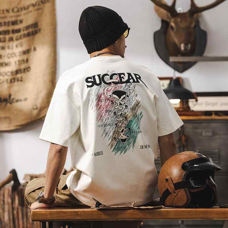 Tシャツ メンズ 夏 半袖 接触冷感 クルーネック 薄手 コットン ゆったり ルーズフィット ビッグシルエット ダイナミック立体ロゴプリント アメカジ 普段使い 抗菌 カジュアル