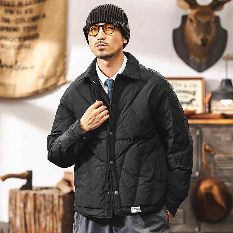落ち込む上衣 メンズ アメカジ レトロ 細工物 軽さ 白鴨綿毛 保温 防寒 襟付き添い人 ジップアップ ルーズフィット 心地好い 秋冬 アウター 厚地の外套